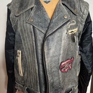 Vintage Guess Distressed Moto Jacket/Vest Wyoming 7098 Removable Sleeves L